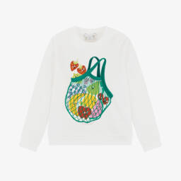 Stella McCartney Kids-Кремовый хлопковый топ с фруктовым принтом для девочек | Childrensalon Outlet