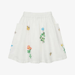 Stella McCartney Kids-Girls Creamy Linen Floral Skirt | Childrensalon Outlet
