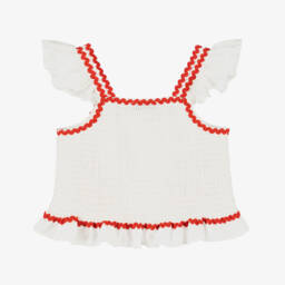 Stella McCartney Kids-Girls Creamy Strawberry Embroidered Blouse | Childrensalon Outlet