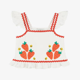 Stella McCartney Kids-Girls Creamy Strawberry Embroidered Blouse | Childrensalon Outlet