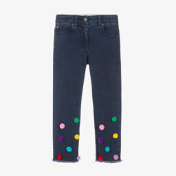 Stella McCartney Kids-Girls Denim Jeans with Pom-Poms | Childrensalon Outlet