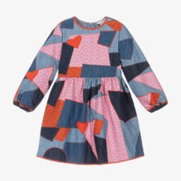 Stella McCartney Kids-فستان دنيم وشامبراي لون أزرق | Childrensalon Outlet