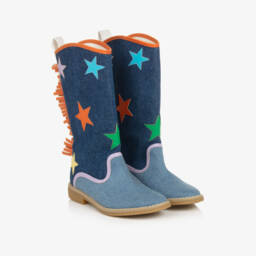 Stella McCartney Kids-Girls Denim Star Western Boots | Childrensalon Outlet