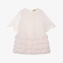 Stella McCartney Kids-Платье из розового шифона с оборками для девочек | Childrensalon Outlet