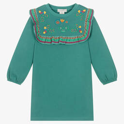 Stella McCartney Kids-Зеленое платье с вышитыми желудями | Childrensalon Outlet