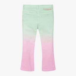 Stella McCartney Kids-جينز فلير قطن عضوي دنيم لون أخضر وزهري أومبري | Childrensalon Outlet