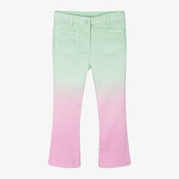 Stella McCartney Kids-جينز فلير قطن عضوي دنيم لون أخضر وزهري أومبري | Childrensalon Outlet