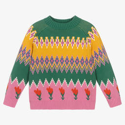 Stella McCartney Kids-Girls Green & Pink Tulip Sweater | Childrensalon Outlet