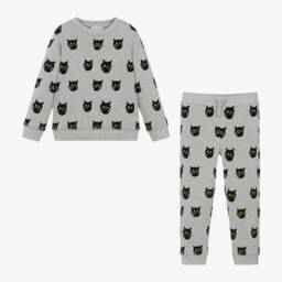 Stella McCartney Kids-Girls Grey Cat Motif Tracksuit | Childrensalon Outlet