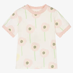 Stella McCartney Kids-Кремовая хлопковая футболка с цветами | Childrensalon Outlet