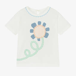 Stella McCartney Kids-Girls Ivory Cotton Flower T-Shirt | Childrensalon Outlet
