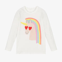 Stella McCartney Kids-Кремовый хлопковый топ с радугой и единорогом | Childrensalon Outlet