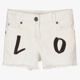 Stella McCartney Kids-شورت قطن دنيم لون عاجي للبنات | Childrensalon Outlet