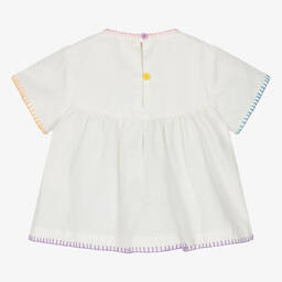 Stella McCartney Kids-بلوزة أطفال بناتي قطن وكتان مطرز لون عاجي | Childrensalon Outlet
