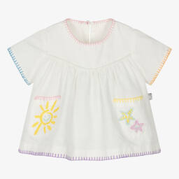 Stella McCartney Kids-بلوزة أطفال بناتي قطن وكتان مطرز لون عاجي | Childrensalon Outlet
