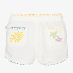 Stella McCartney Kids-شورت أطفال بناتي قطن وكتان مطرز لون عاجي | Childrensalon Outlet