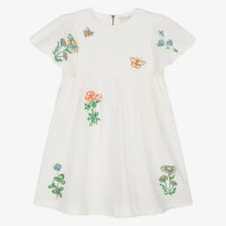 Stella McCartney Kids-Girls Ivory Flower Embellished Dress | Childrensalon Outlet