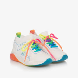 Stella McCartney Kids-Girls Ivory High-Tops with Rainbow Laces | Childrensalon Outlet