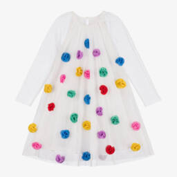 Stella McCartney Kids-Girls Ivory Pom-Pom Tulle Dress | Childrensalon Outlet