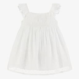 Stella McCartney Kids-Girls Ivory Shirred Cotton Voile Dress | Childrensalon Outlet