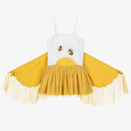 Stella McCartney Kids-Girls Ivory & Yellow Shirred Bee Dress | Childrensalon Outlet