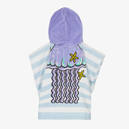 Stella McCartney Kids-منشفة هودي قطن قطيفة لون أزرق وأبيض وبنفسجي للبنات | Childrensalon Outlet
