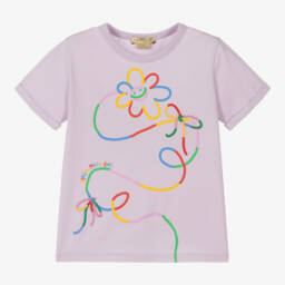 Stella McCartney Kids-تيشيرت بطبعة ورود قطن عضوي لون بنفسجي ليلكي للبنات | Childrensalon Outlet