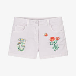 Stella McCartney Kids-Джинсовые шорты с цветочным узором для девочек в сиреневом цвете | Childrensalon Outlet