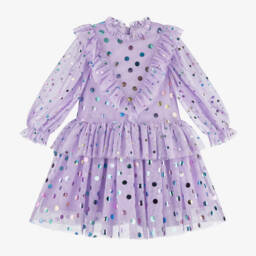 Stella McCartney Kids-Girls Lilac Polka Dot Tulle Frock | Childrensalon Outlet