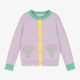 Stella McCartney Kids-Фиолетовый хлопковый кардиган с ракушками | Childrensalon Outlet