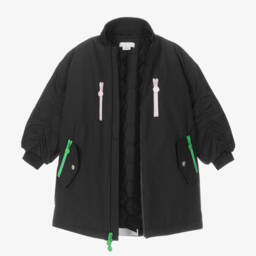 Stella McCartney Kids-Girls Matte Black Quilted Coat | Childrensalon Outlet