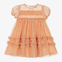 Stella McCartney Kids-Girls Orange Embroidered Tulle Dress | Childrensalon Outlet