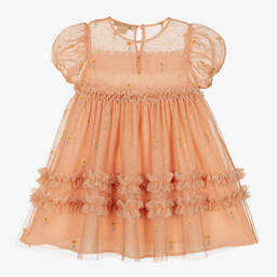 Stella McCartney Kids-Girls Orange Embroidered Tulle Dress | Childrensalon Outlet