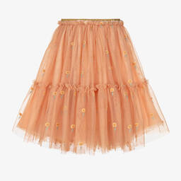 Stella McCartney Kids-Girls Orange Embroidered Tulle Skirt | Childrensalon Outlet