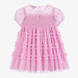 Stella McCartney Kids-Платье из розового тюля с присборенной вышивкой для девочек | Childrensalon Outlet