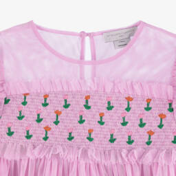 Stella McCartney Kids-Платье из розового тюля с присборенной вышивкой для девочек | Childrensalon Outlet