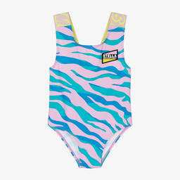 Stella McCartney Kids-Girls Pink & Blue Zebra Swimsuit (UPF50+) | Childrensalon Outlet