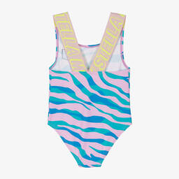 Stella McCartney Kids-Girls Pink & Blue Zebra Swimsuit (UPF50+) | Childrensalon Outlet
