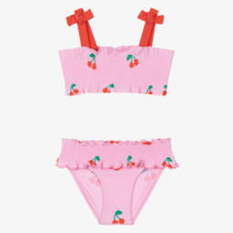 Stella McCartney Kids-بكيني بطبعة كرز وكشكش لون زهري (UPF50+) | Childrensalon Outlet