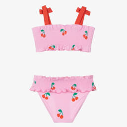 Stella McCartney Kids-بكيني بطبعة كرز وكشكش لون زهري (UPF50+) | Childrensalon Outlet