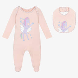 Stella McCartney Kids-طقم أفرول ومريلة قطن جيرسي لون زهري للمولودات | Childrensalon Outlet