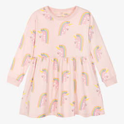 Stella McCartney Kids-Girls Pink Cotton Rainbow Unicorn Dress | Childrensalon Outlet