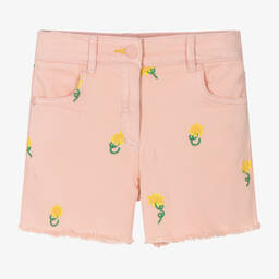 Stella McCartney Kids-Girls Pink Embroidered Denim Shorts | Childrensalon Outlet