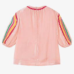 Stella McCartney Kids-Розовое бархатное платье с тесьмой-зигзагом | Childrensalon Outlet