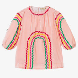 Stella McCartney Kids-Розовое бархатное платье с тесьмой-зигзагом | Childrensalon Outlet