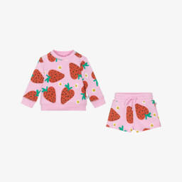 Stella McCartney Kids-Girls Pink Strawberry Cotton Ensemble | Childrensalon Outlet