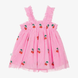 Stella McCartney Kids-فستان بناتي وردي من التول بتصميم الكرز الفاخر | Childrensalon Outlet
