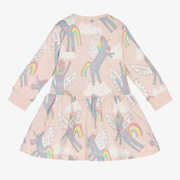 Stella McCartney Kids-Розовое хлопковое платье с единорогами | Childrensalon Outlet