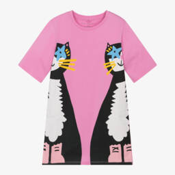 Stella McCartney Kids-Girls Playful Cat Print Pink Dress | Childrensalon Outlet
