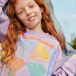 Stella McCartney Kids-Фиолетовый хлопковый свитшот с ракушками для девочек | Childrensalon Outlet